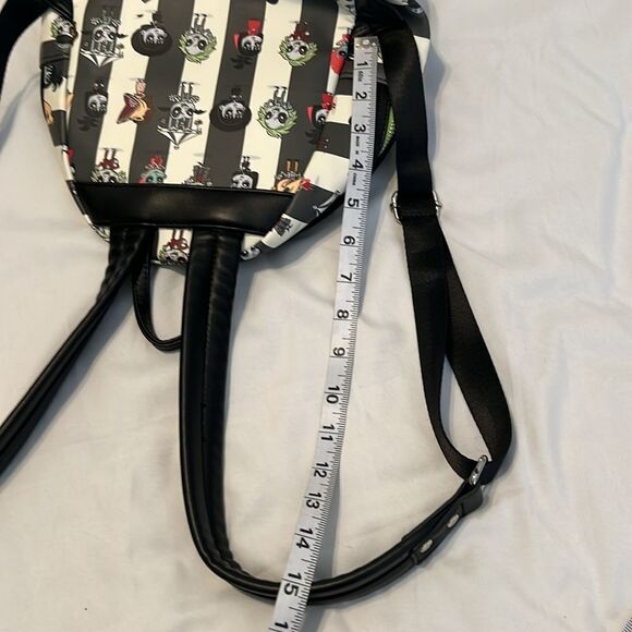 Loungefly Black and White Striped Beetlejuice Beetlejuice Backpack EUC